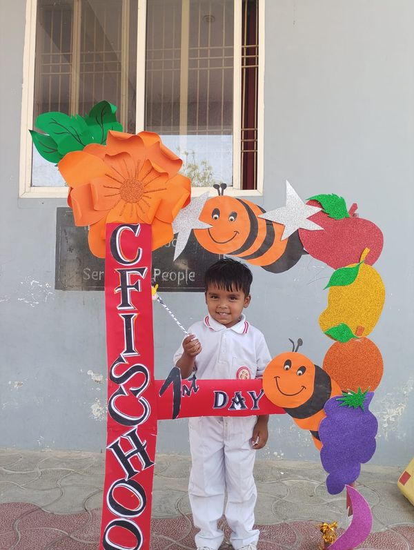 A little student on the first day at school