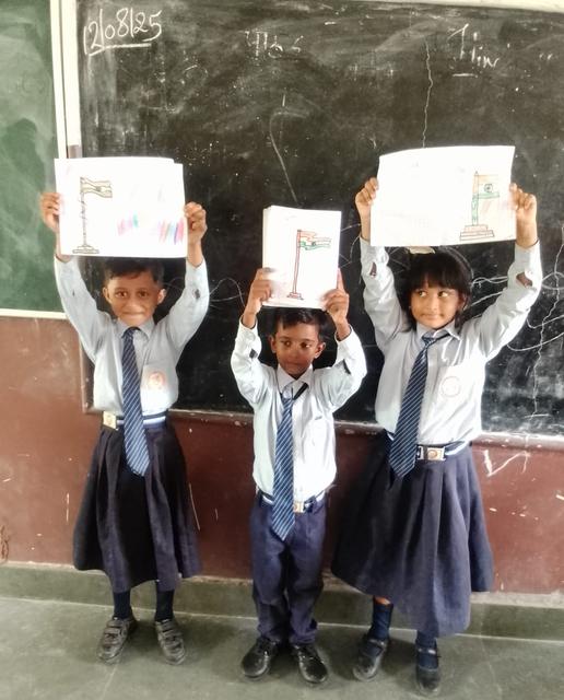 Young artists with their drawings