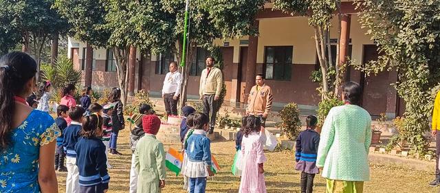 Children gathered for flag hoisting